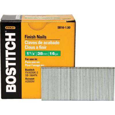 Bostitch 16-Gauge Coated Straight Finish Nail, 1-1/2 In. (2500 Ct.)