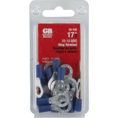 Gardner Bender 16 to 14 AWG #12 to 1/4 In. Stud Size Blue Vinyl-Insulated Barrel Ring Terminal (17-Pack)